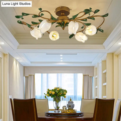 DecorBites™ DecorBites™ Pastoral Dining Room Glow: 6-Head Glass Pomegranate Flower Semi-Flush Mount Ceiling Light