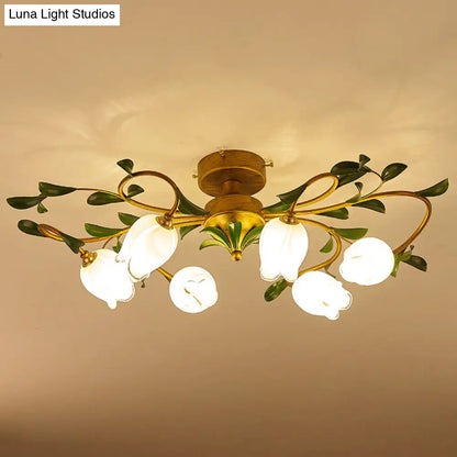 DecorBites™ DecorBites™ Pastoral Dining Room Glow: 6-Head Glass Pomegranate Flower Semi-Flush Mount Ceiling Light