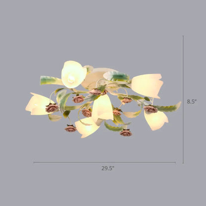 DecorBites™ DecorBites™ Pastoral Frost Glass Floral Ceiling Mount Chandelier: White Semi Flush Mount Lighting for Bedroom