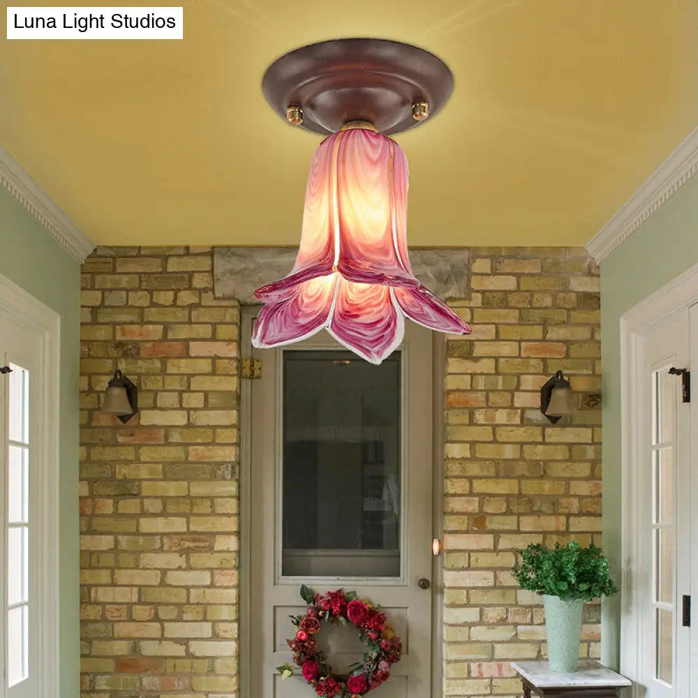 DecorBites™ DecorBites™ Pastoral Glass Ceiling Light Fixture - Coffee Finish, 1-Bulb Semi Flush