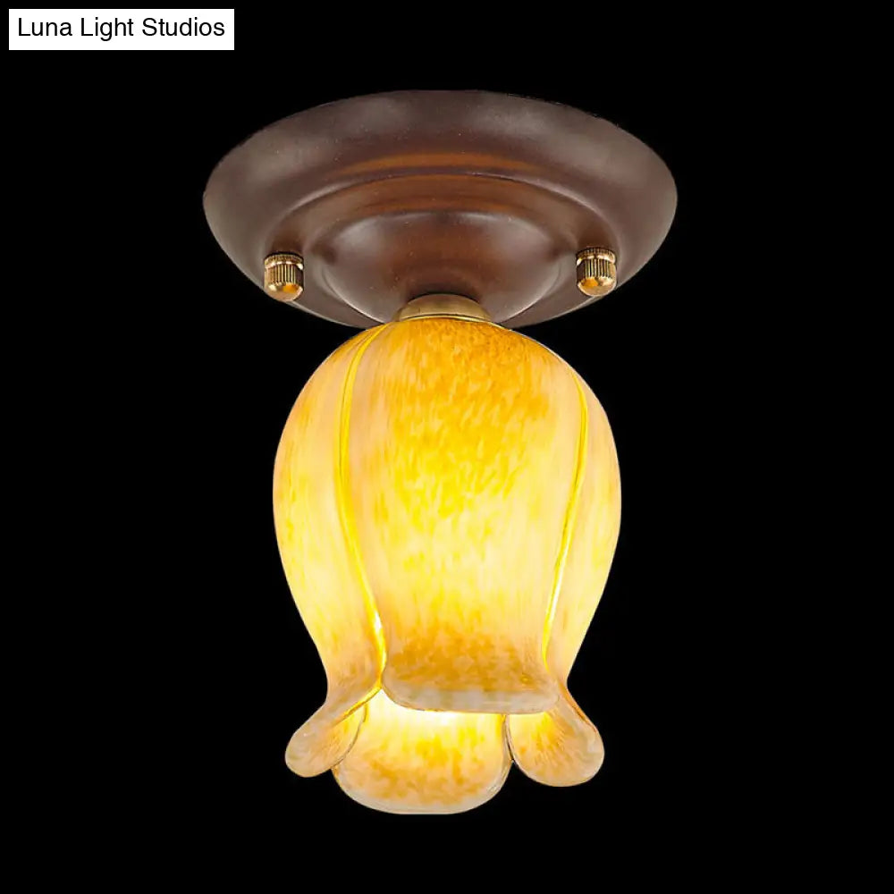 DecorBites™ DecorBites™ Pastoral Glass Ceiling Light Fixture - Coffee Finish, 1-Bulb Semi Flush
