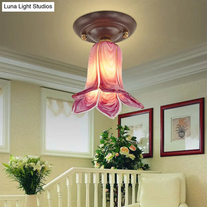 DecorBites™ DecorBites™ Pastoral Glass Ceiling Light Fixture - Coffee Finish, 1-Bulb Semi Flush