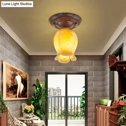 DecorBites™ DecorBites™ Pastoral Glass Ceiling Light Fixture - Coffee Finish, 1-Bulb Semi Flush