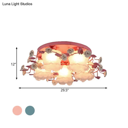 DecorBites™ DecorBites™ Pastoral Half-Open Flower Ceiling Lamp - 3/5-Light Semi Mount Lighting with Frosted Glass & Rose Wreath