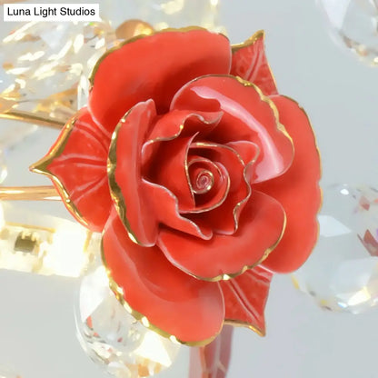 DecorBites™ DecorBites™ Pastoral Living Room Rose Ceramic Semi-Flush Ceiling Light with Decorative Crystal Accents