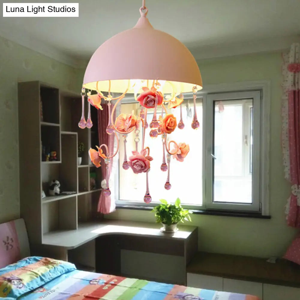 Pastoral Pink Metal Rose Pendant Lamp - Stylish Hanging Light Fixture for Living Room