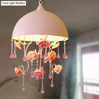 Pastoral Pink Metal Rose Pendant Lamp - Stylish Hanging Light Fixture for Living Room