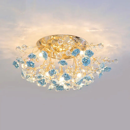 DecorBites™ DecorBites™ Pastoral Rosebush Ceiling Light: Ceramic Semi Flush Fixture with Crystal Accents
