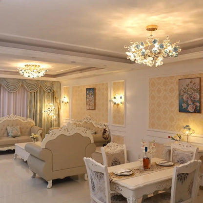 DecorBites™ DecorBites™ Pastoral Rosebush Ceiling Light: Ceramic Semi Flush Fixture with Crystal Accents