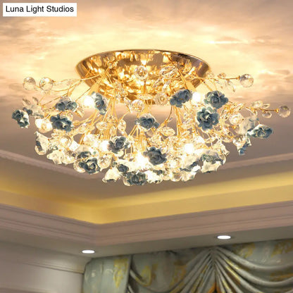 DecorBites™ DecorBites™ Pastoral Rosebush Ceiling Light: Ceramic Semi Flush Fixture with Crystal Accents