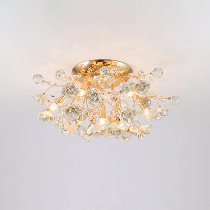 DecorBites™ DecorBites™ Pastoral Rosebush Ceiling Light: Ceramic Semi Flush Fixture with Crystal Accents