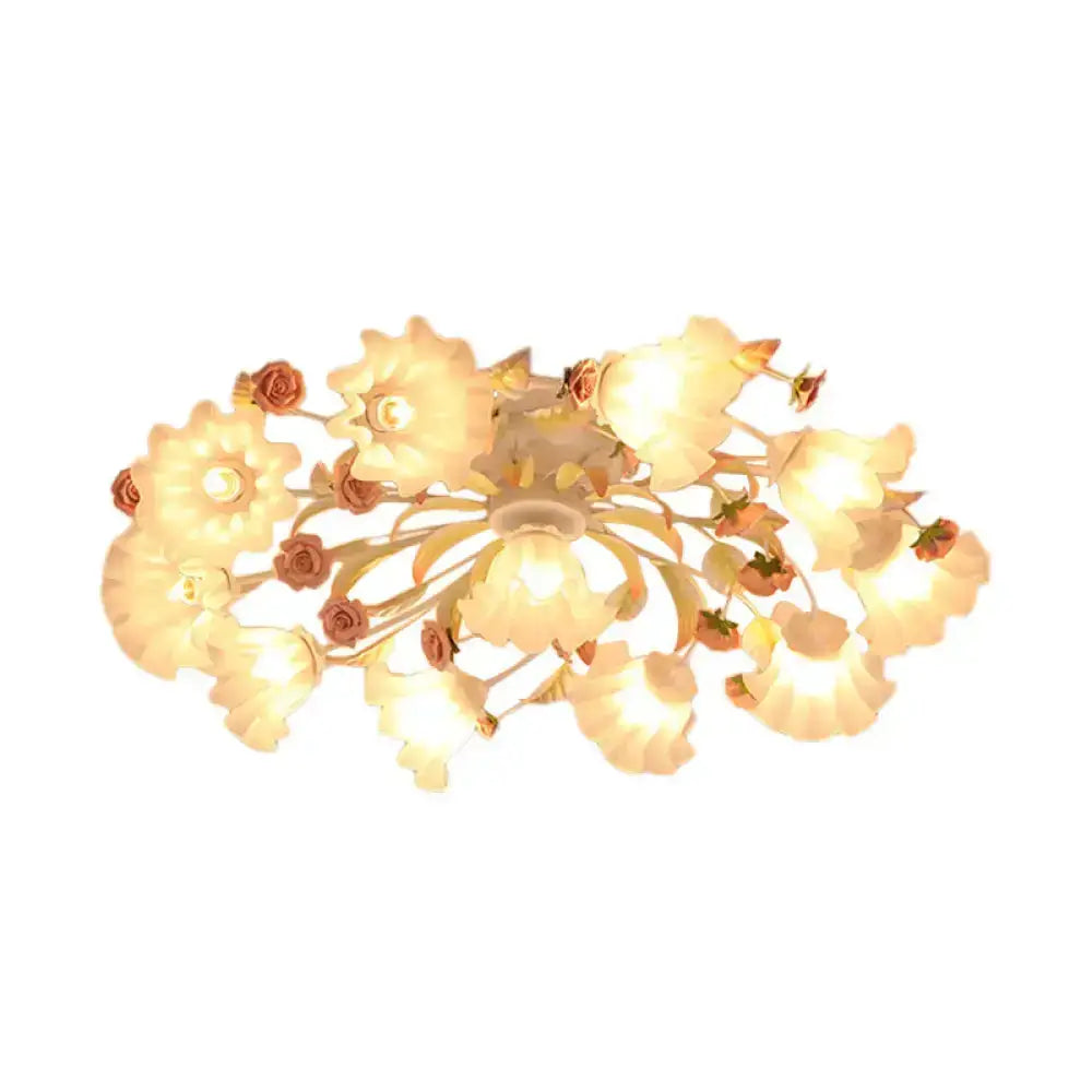 DecorBites™ DecorBites™ Pastoral Ruffle Ceiling Flush Lamp - 4/7/9 Frosted White Glass Heads - Semi Flush Mount for Dining Room