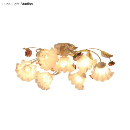 DecorBites™ DecorBites™ Pastoral Ruffle Ceiling Flush Lamp - 4/7/9 Frosted White Glass Heads - Semi Flush Mount for Dining Room