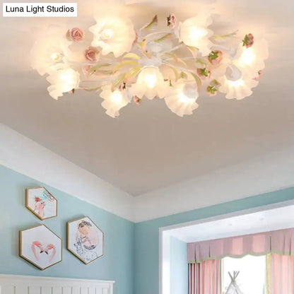 DecorBites™ DecorBites™ Pastoral Ruffle Ceiling Flush Lamp - 4/7/9 Frosted White Glass Heads - Semi Flush Mount for Dining Room