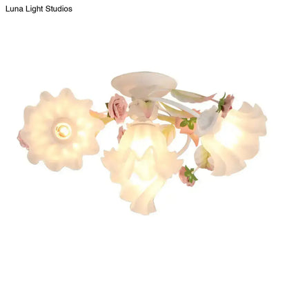 DecorBites™ DecorBites™ Pastoral Ruffle Ceiling Flush Lamp - 4/7/9 Frosted White Glass Heads - Semi Flush Mount for Dining Room
