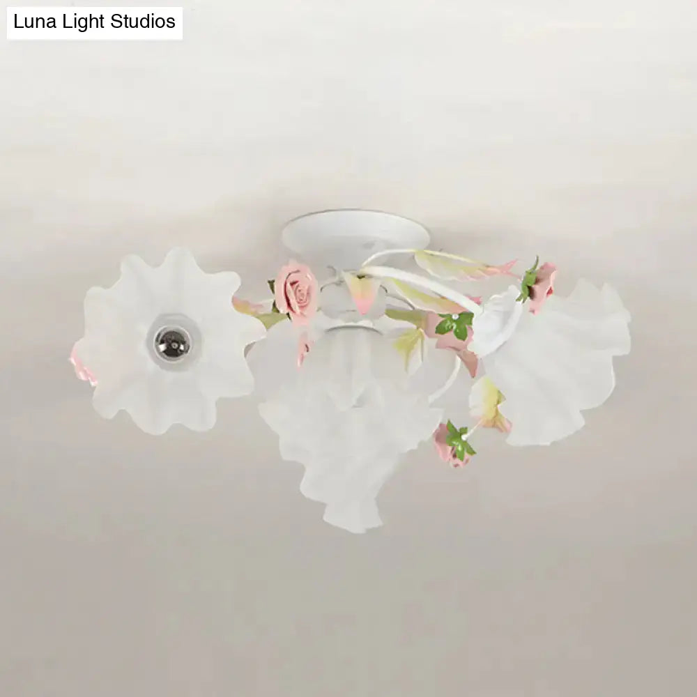 DecorBites™ DecorBites™ Pastoral Ruffle Ceiling Flush Lamp - 4/7/9 Frosted White Glass Heads - Semi Flush Mount for Dining Room