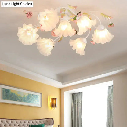 DecorBites™ DecorBites™ Pastoral Ruffle Ceiling Flush Lamp - 4/7/9 Frosted White Glass Heads - Semi Flush Mount for Dining Room