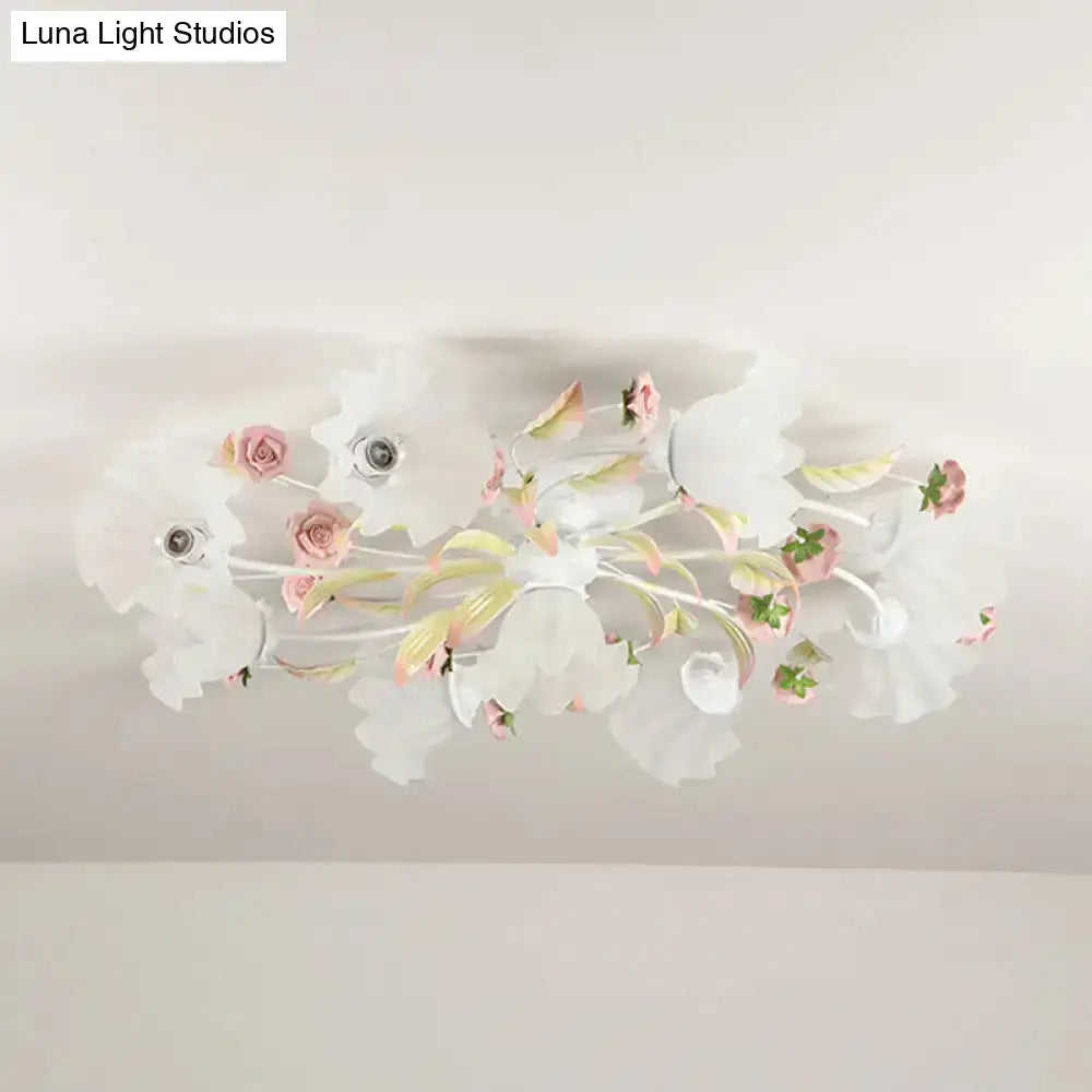 DecorBites™ DecorBites™ Pastoral Ruffle Ceiling Flush Lamp - 4/7/9 Frosted White Glass Heads - Semi Flush Mount for Dining Room