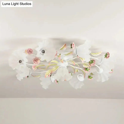 DecorBites™ DecorBites™ Pastoral Ruffle Ceiling Flush Lamp - 4/7/9 Frosted White Glass Heads - Semi Flush Mount for Dining Room