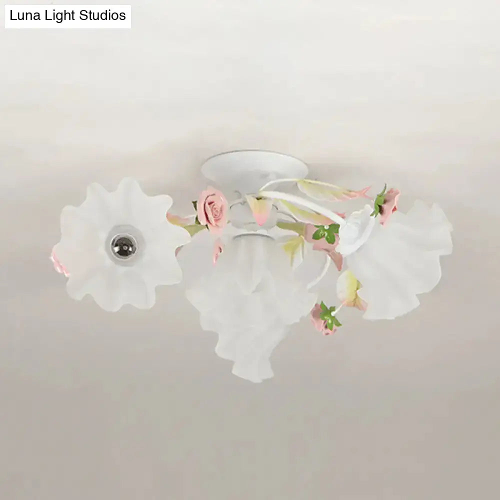 DecorBites™ DecorBites™ Pastoral Ruffle Ceiling Flush Lamp - 4/7/9 Frosted White Glass Heads - Semi Flush Mount for Dining Room