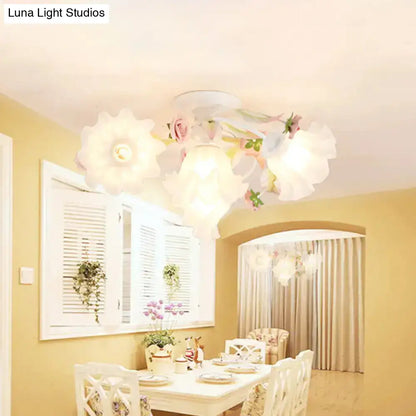 DecorBites™ DecorBites™ Pastoral Ruffle Ceiling Flush Lamp - 4/7/9 Frosted White Glass Heads - Semi Flush Mount for Dining Room