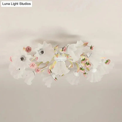 DecorBites™ DecorBites™ Pastoral Ruffle Ceiling Flush Lamp - 4/7/9 Frosted White Glass Heads - Semi Flush Mount for Dining Room