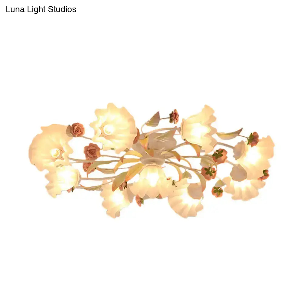 DecorBites™ DecorBites™ Pastoral Ruffle Ceiling Flush Lamp - 4/7/9 Frosted White Glass Heads - Semi Flush Mount for Dining Room