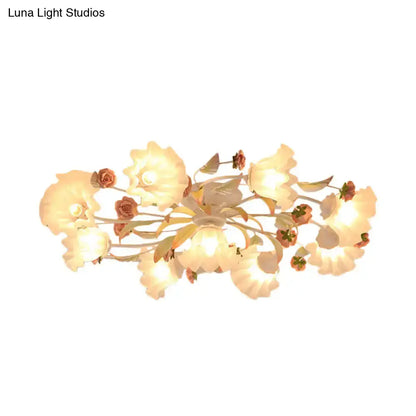 DecorBites™ DecorBites™ Pastoral Ruffle Ceiling Flush Lamp - 4/7/9 Frosted White Glass Heads - Semi Flush Mount for Dining Room