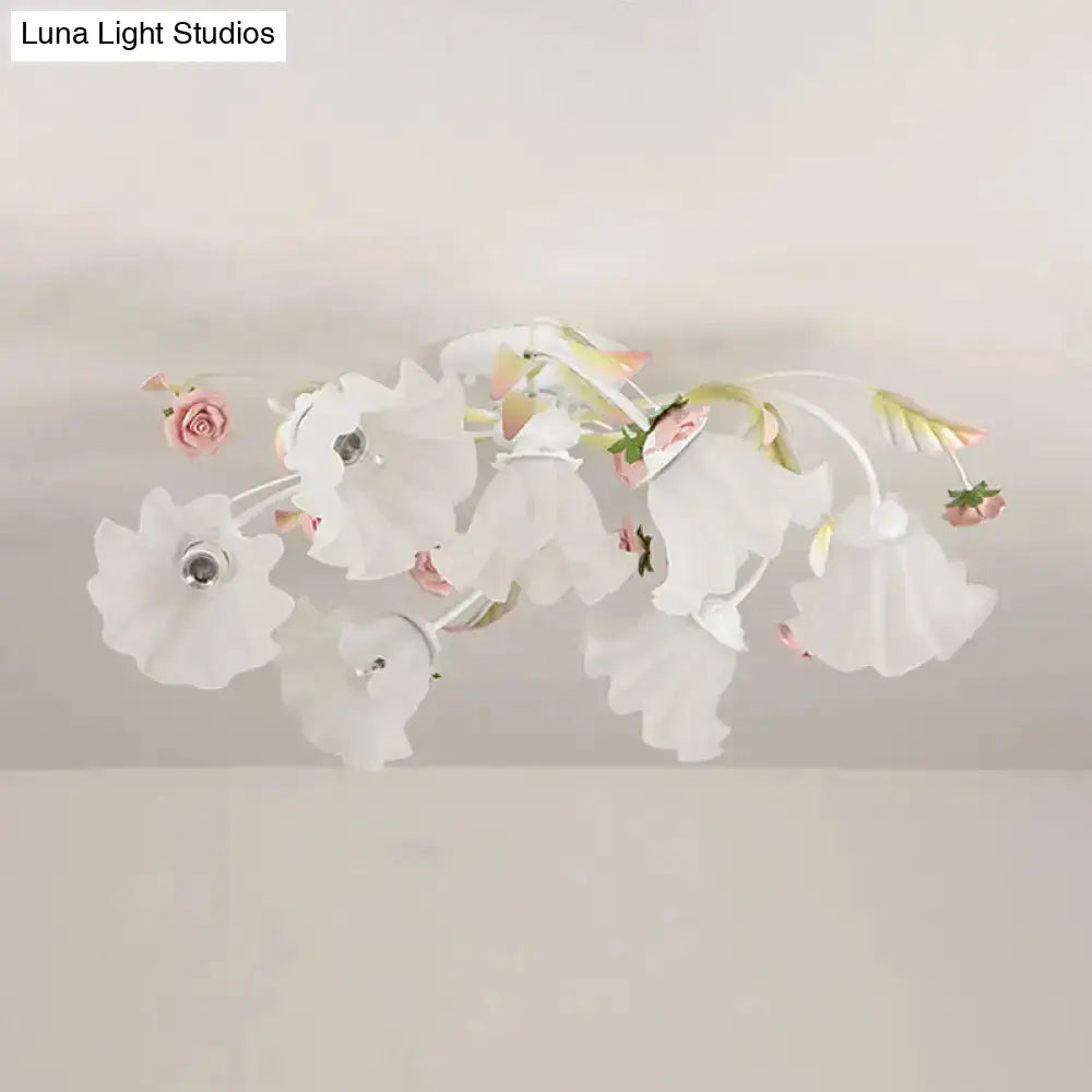 DecorBites™ DecorBites™ Pastoral Ruffle Ceiling Flush Lamp - 4/7/9 Frosted White Glass Heads - Semi Flush Mount for Dining Room