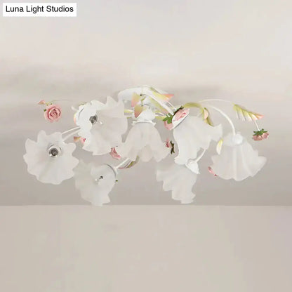 DecorBites™ DecorBites™ Pastoral Ruffle Ceiling Flush Lamp - 4/7/9 Frosted White Glass Heads - Semi Flush Mount for Dining Room