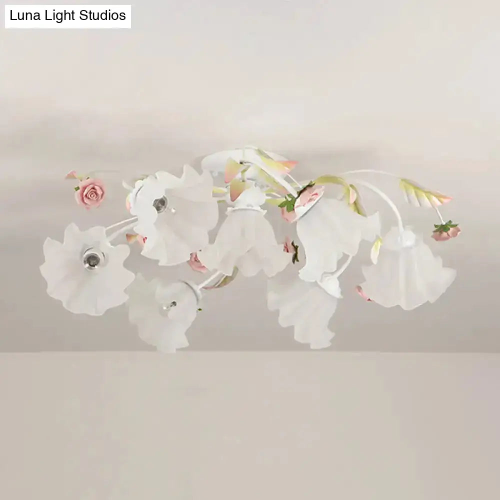 DecorBites™ DecorBites™ Pastoral Ruffle Ceiling Flush Lamp - 4/7/9 Frosted White Glass Heads - Semi Flush Mount for Dining Room