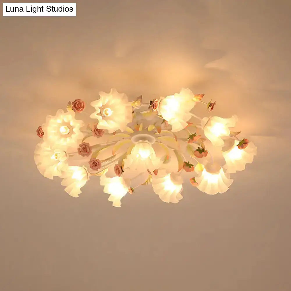 DecorBites™ DecorBites™ Pastoral Ruffle Ceiling Flush Lamp - 4/7/9 Frosted White Glass Heads - Semi Flush Mount for Dining Room