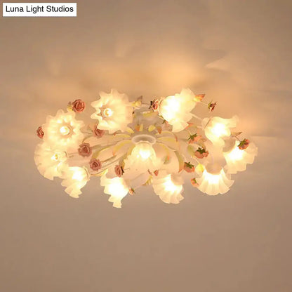 DecorBites™ DecorBites™ Pastoral Ruffle Ceiling Flush Lamp - 4/7/9 Frosted White Glass Heads - Semi Flush Mount for Dining Room