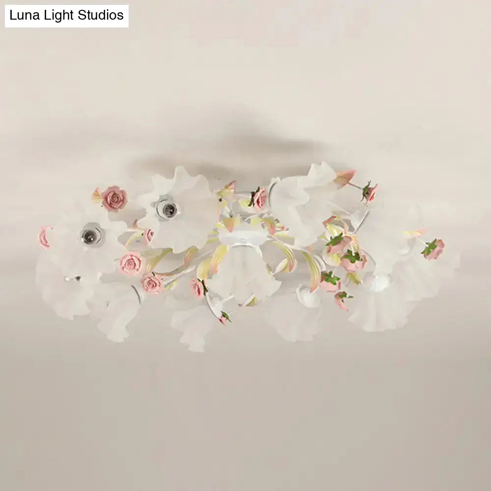 DecorBites™ DecorBites™ Pastoral Ruffle Ceiling Flush Lamp - 4/7/9 Frosted White Glass Heads - Semi Flush Mount for Dining Room