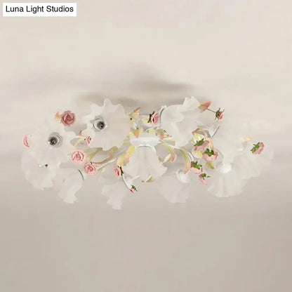 DecorBites™ DecorBites™ Pastoral Ruffle Ceiling Flush Lamp - 4/7/9 Frosted White Glass Heads - Semi Flush Mount for Dining Room