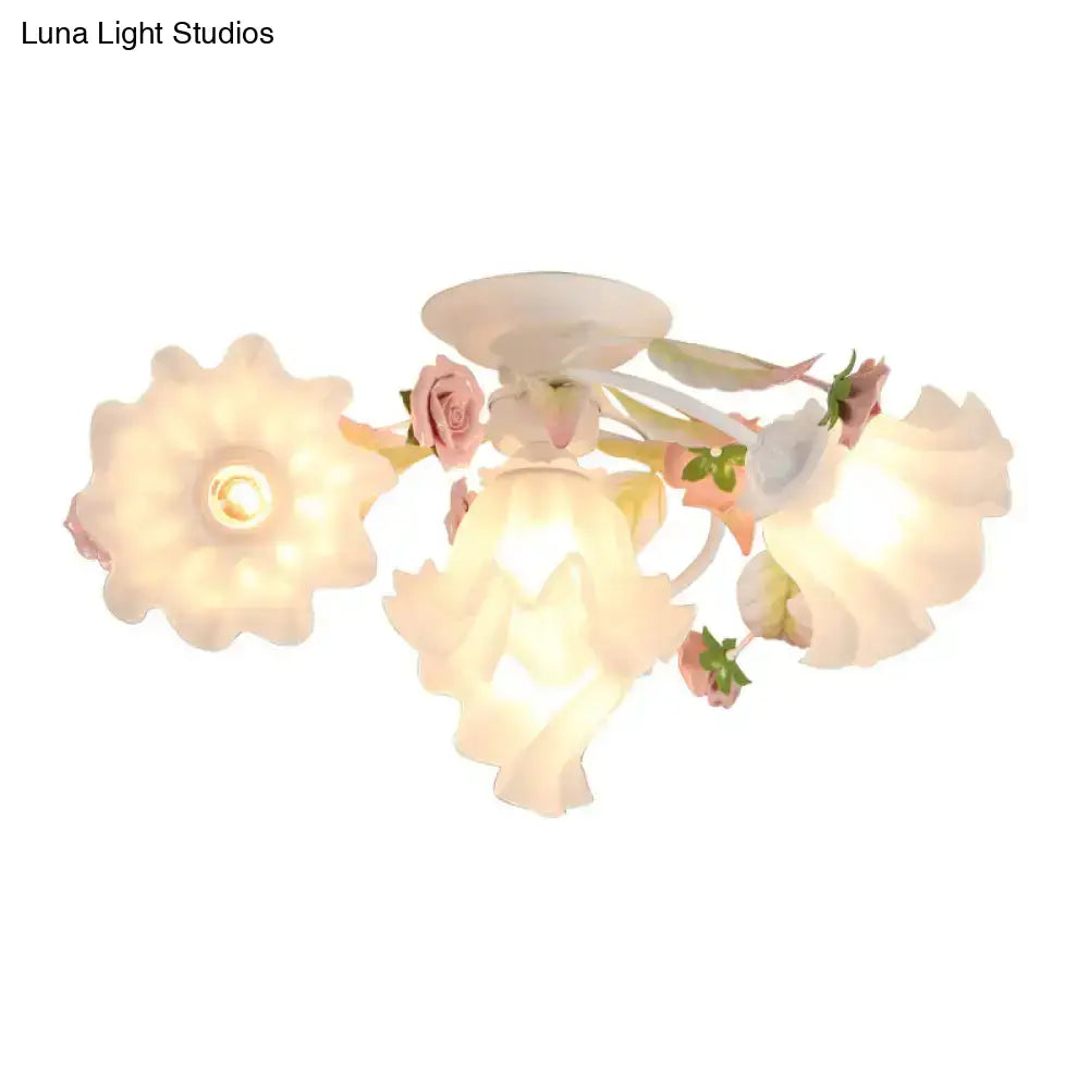 DecorBites™ DecorBites™ Pastoral Ruffle Ceiling Flush Lamp - 4/7/9 Frosted White Glass Heads - Semi Flush Mount for Dining Room