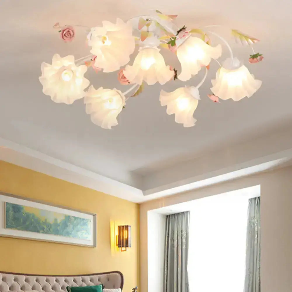 DecorBites™ DecorBites™ Pastoral Ruffle Ceiling Flush Lamp - 4/7/9 Frosted White Glass Heads - Semi Flush Mount for Dining Room