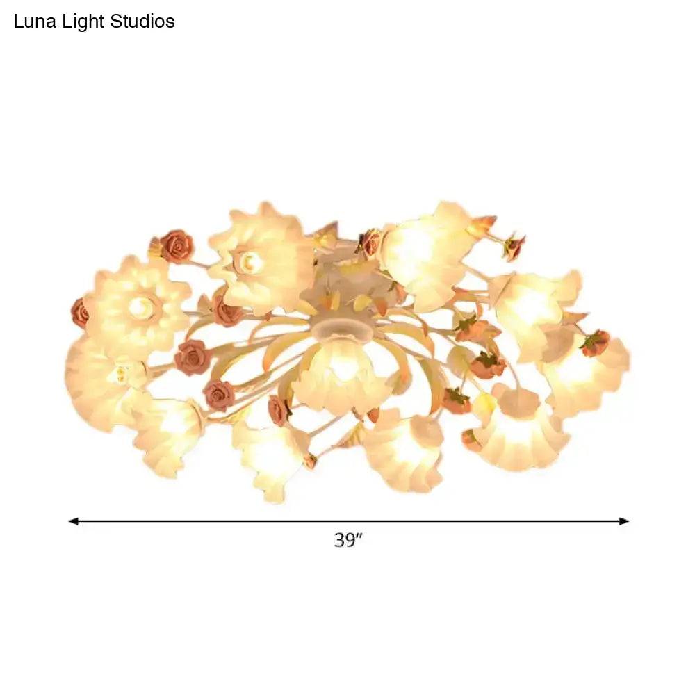 DecorBites™ DecorBites™ Pastoral Ruffle Ceiling Flush Lamp - 4/7/9 Frosted White Glass Heads - Semi Flush Mount for Dining Room