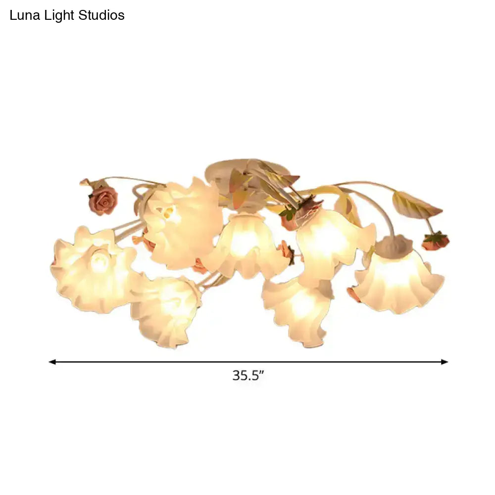 DecorBites™ DecorBites™ Pastoral Ruffle Ceiling Flush Lamp - 4/7/9 Frosted White Glass Heads - Semi Flush Mount for Dining Room