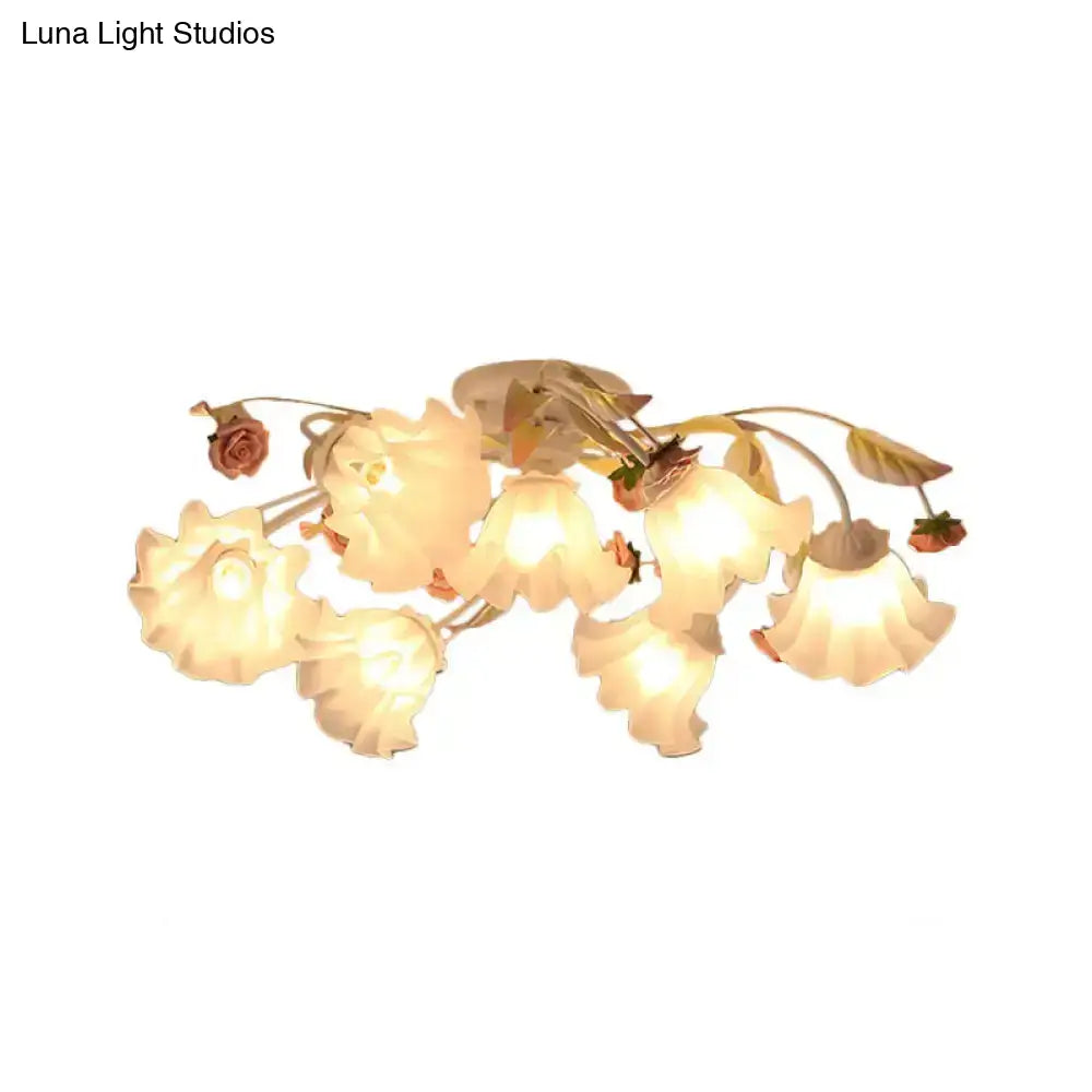 DecorBites™ DecorBites™ Pastoral Ruffle Ceiling Flush Lamp - 4/7/9 Frosted White Glass Heads - Semi Flush Mount for Dining Room