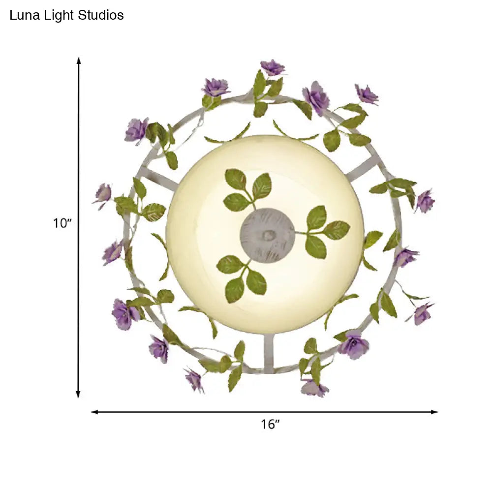 DecorBites™ DecorBites™ Pastoral Style 2-Head White Glass Flush Mount Ceiling Lamp with Bloom Decoration