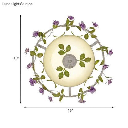 DecorBites™ DecorBites™ Pastoral Style 2-Head White Glass Flush Mount Ceiling Lamp with Bloom Decoration