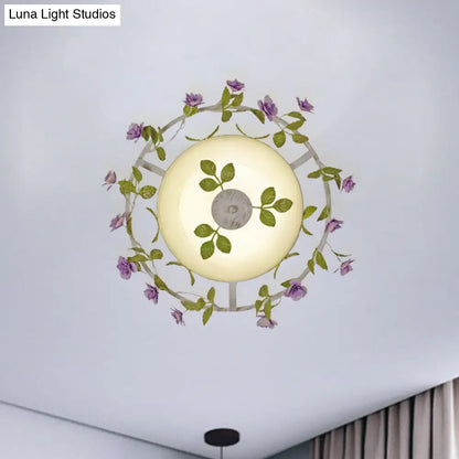 DecorBites™ DecorBites™ Pastoral Style 2-Head White Glass Flush Mount Ceiling Lamp with Bloom Decoration
