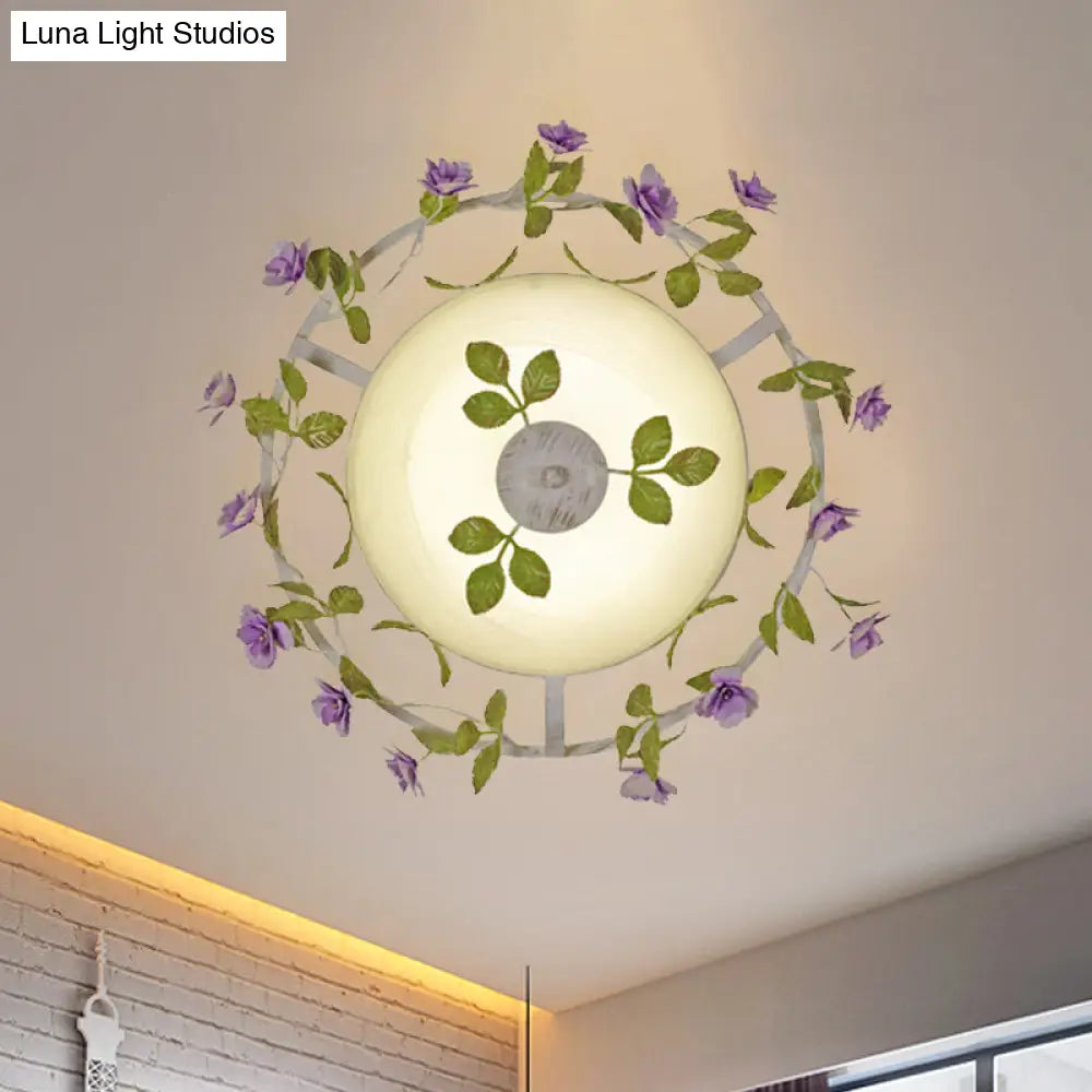 DecorBites™ DecorBites™ Pastoral Style 2-Head White Glass Flush Mount Ceiling Lamp with Bloom Decoration