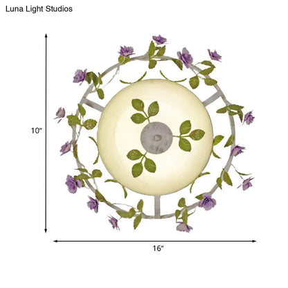 DecorBites™ DecorBites™ Pastoral Style 2-Head White Glass Flush Mount Ceiling Lamp with Bloom Decoration
