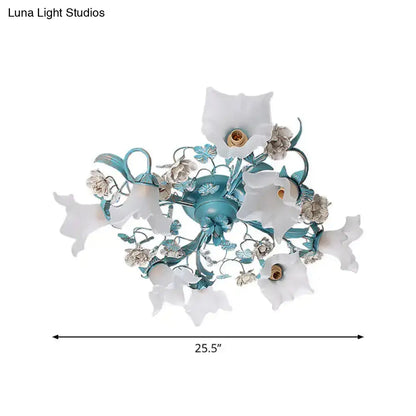 DecorBites™ DecorBites™ Pastoral Style Blue Semi Flush Ceiling Light with Frost White Glass - Perfect for Bedroom Lighting