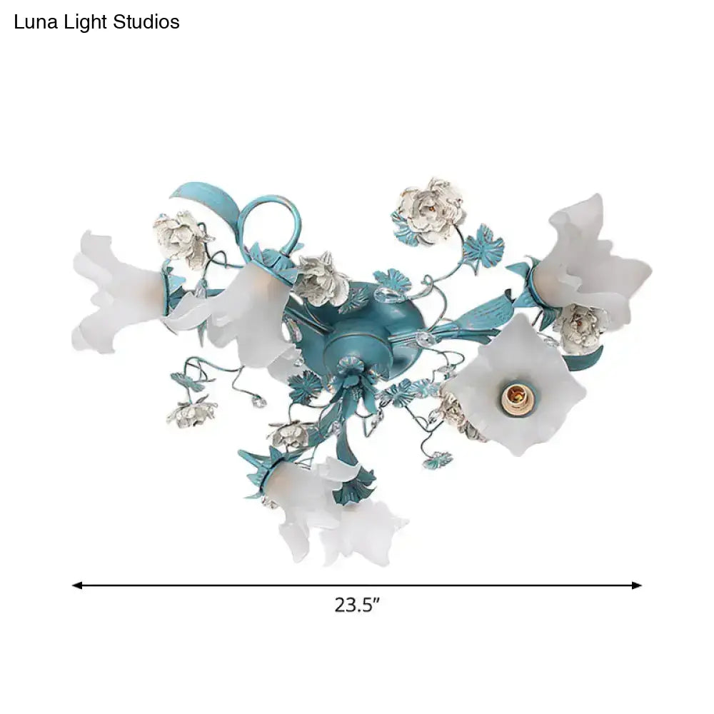 DecorBites™ DecorBites™ Pastoral Style Blue Semi Flush Ceiling Light with Frost White Glass - Perfect for Bedroom Lighting