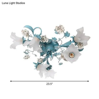 DecorBites™ DecorBites™ Pastoral Style Blue Semi Flush Ceiling Light with Frost White Glass - Perfect for Bedroom Lighting