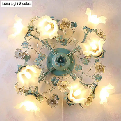 DecorBites™ DecorBites™ Pastoral Style Blue Semi Flush Ceiling Light with Frost White Glass - Perfect for Bedroom Lighting