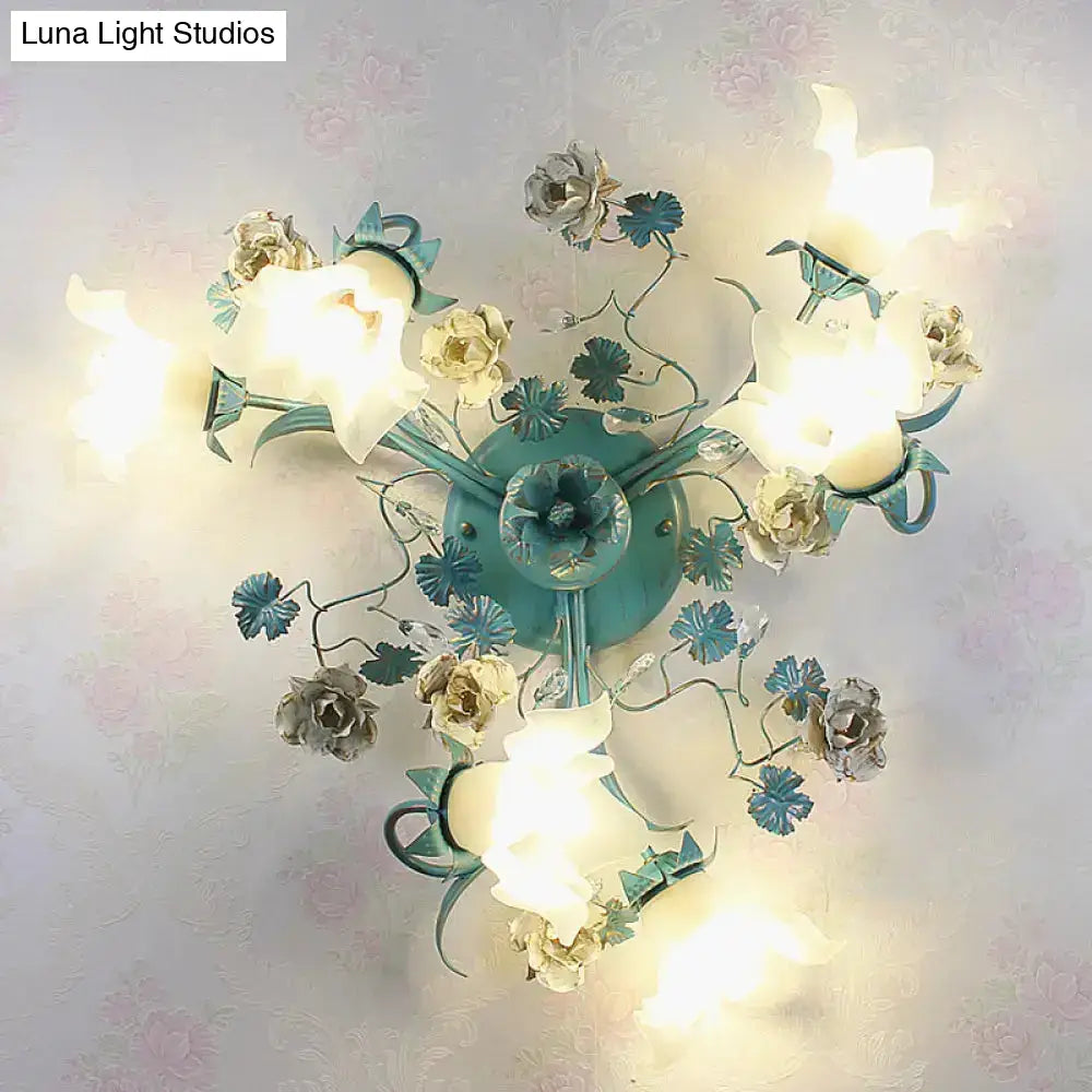 DecorBites™ DecorBites™ Pastoral Style Blue Semi Flush Ceiling Light with Frost White Glass - Perfect for Bedroom Lighting